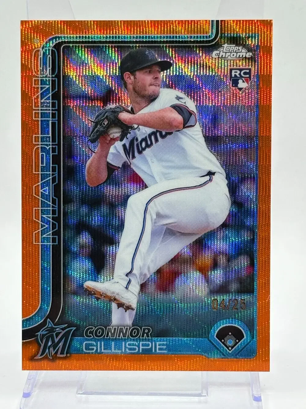 2025 Topps Chrome Connor Gillispie Rookie Orange Wave Refractor 4/25 SP Marlins